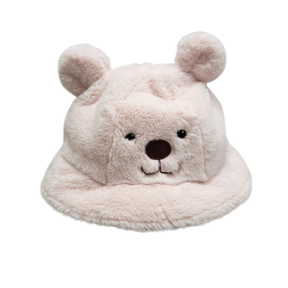 Miniso Bucket Hat Womens OS Pink Faux Fur Bear Ears Plush Kawaii Harajuku Hat